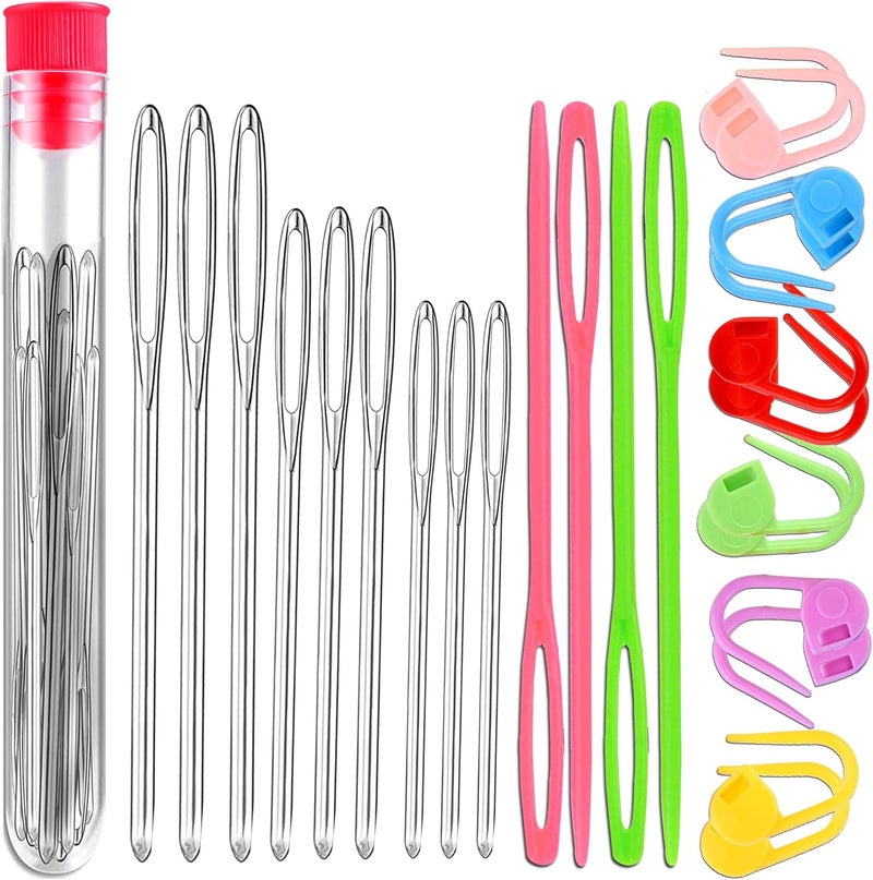 Orrdice 26 Pcs Sewing Knitting Kits, 9 Pcs Large-Eye Blunt Yarn Needles, 4 Pcs Plastic Weaving Needles,12 Pcs Colorful Knitting Crochet Locking Counter Stitch Needle, Suitable for Crochet Project - Image 1